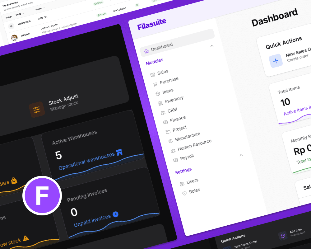 Filasuite Dashboard - ERP Application